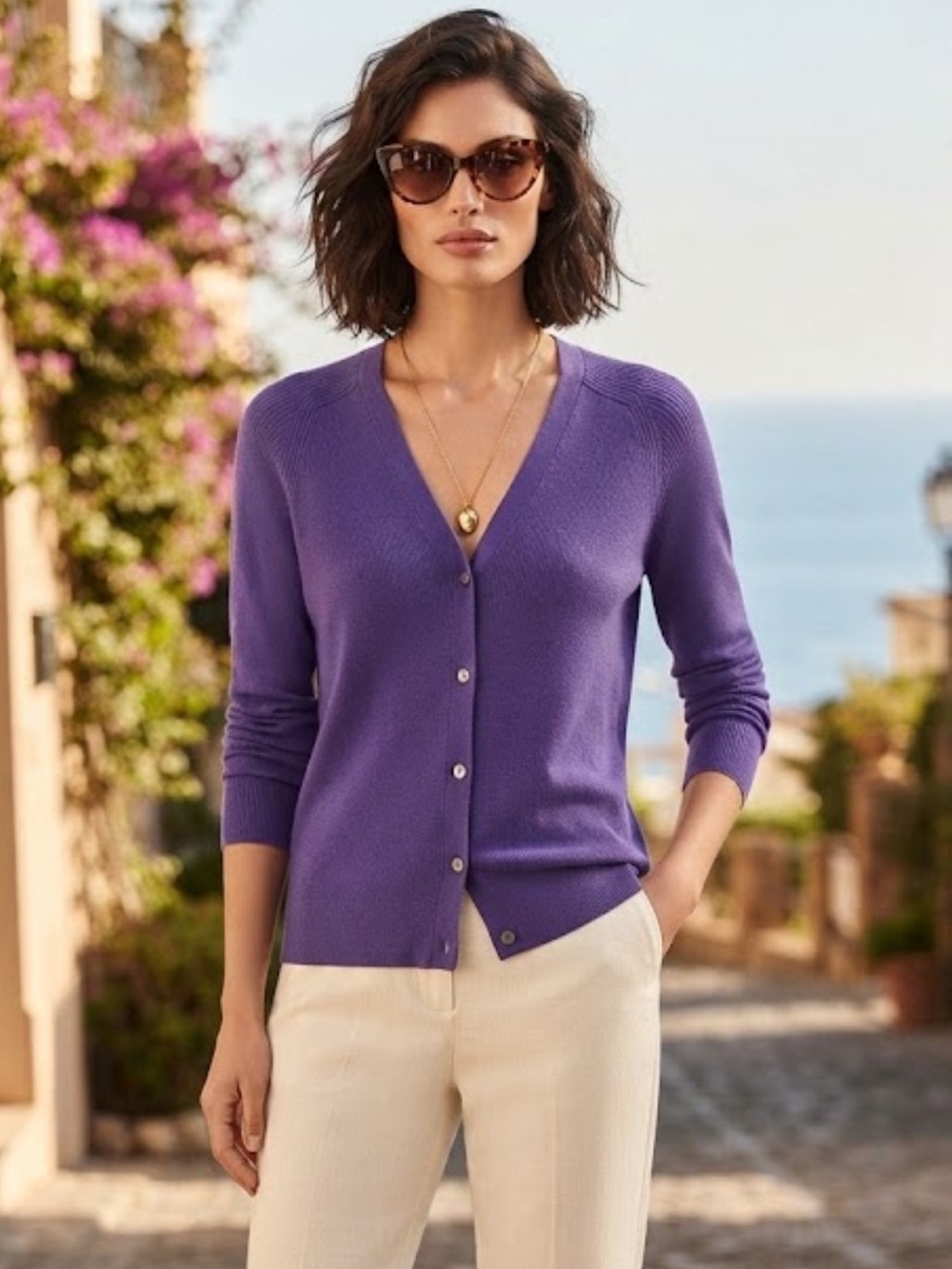 NWT Vintage Casual Corner purple cotton cardigan